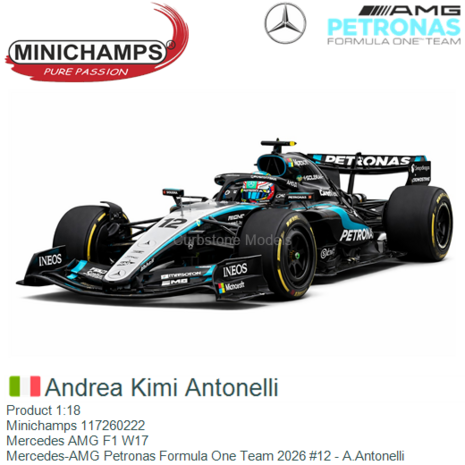 Product 1:18 | Minichamps 117260222 | Mercedes AMG F1 W17 | Mercedes-AMG Petronas Formula One Team 2026 #12 - A.Antonelli