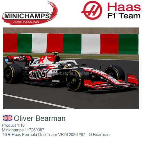 Product 1:18 | Minichamps 117260387 | TGR Haas Formula One Team VF26 2026 #87 - O.Bearman