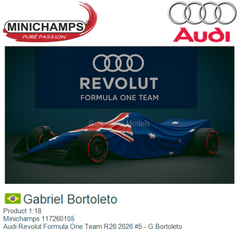 Product 1:18 | Minichamps 117260105 | Audi Revolut Formula One Team R26 2026 #5 - G.Bortoleto