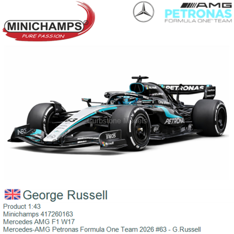 Product 1:43 | Minichamps 417260163 | Mercedes AMG F1 W17 | Mercedes-AMG Petronas Formula One Team 2026 #63 - G.Russell
