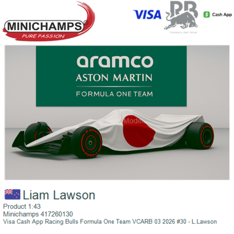 Product 1:43 | Minichamps 417260130 | Visa Cash App Racing Bulls Formula One Team VCARB 03 2026 #30 - L.Lawson
