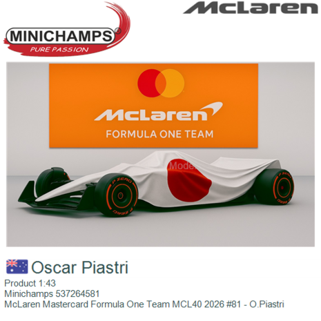 Product 1:43 | Minichamps 537264581 | McLaren Mastercard Formula One Team MCL40 2026 #81 - O.Piastri