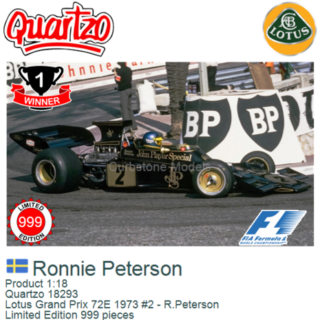 Product 1:18 | Quartzo 18293 | Lotus Grand Prix 72E 1973 #2 - R.Peterson