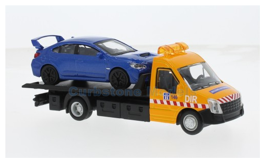 Product 1:43 | Bburago 18-31400-03 | Flatbed Transporter met Subari Impreza WRX Sti Metallic Blue 2015