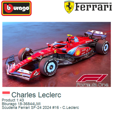 Product 1:43 | Bburago 18-36844LMI | Scuderia Ferrari SF-24 2024 #16 - C.Leclerc