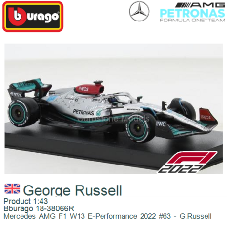 Product 1:43 | Bburago 18-38066R | Mercedes AMG F1 W13 E-Performance 2022 #63 - G.Russell