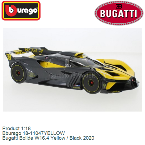 Product 1:18 | Bburago 18-11047YELLOW | Bugatti Bolide W16.4 Yellow / Black 2020