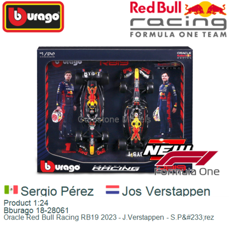 Product 1:24 | Bburago 18-28061 | Oracle Red Bull Racing RB19 2023 - J.Verstappen - S.Pérez