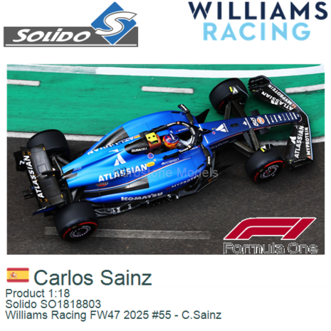 Product 1:18 | Solido SO1818803 | Williams Racing FW47 2025 #55 - C.Sainz