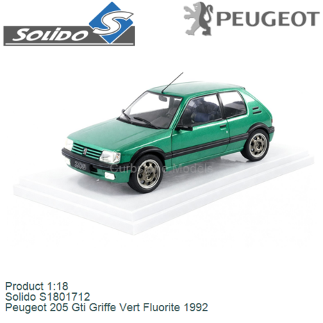 Product 1:18 | Solido S1801712 | Peugeot 205 Gti Griffe Vert Fluorite 1992