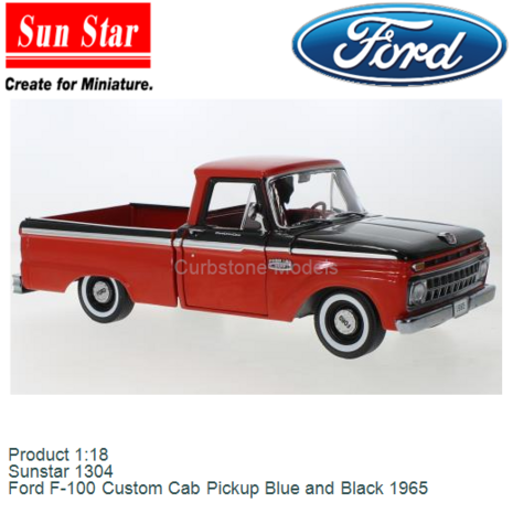 Product 1:18 | Sunstar 1304 | Ford F-100 Custom Cab Pickup Blue and Black 1965