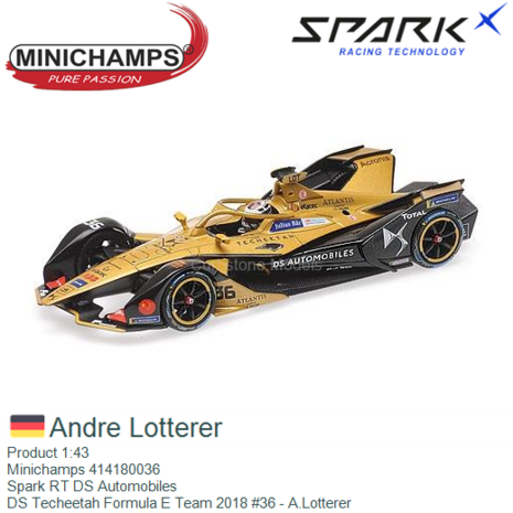 Product 1:43 | Minichamps 414180036 | Spark RT DS Automobiles | DS Techeetah Formula E Team 2018 #36 - A.Lotterer