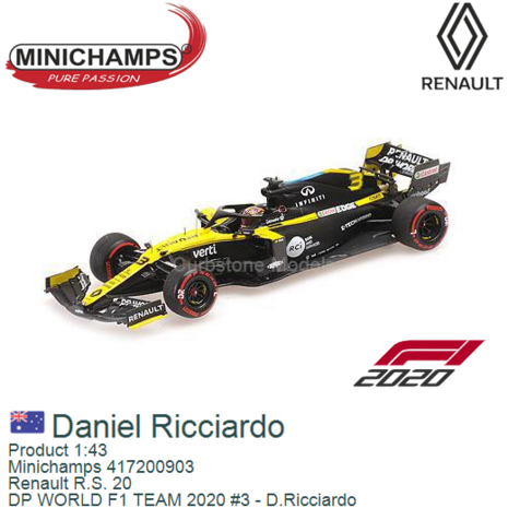 Product 1:43 | Minichamps 417200903 | Renault R.S. 20 | DP WORLD F1 TEAM 2020 #3 - D.Ricciardo