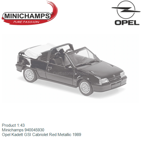 Product 1:43 | Minichamps 940045930 | Opel Kadett GSI Cabriolet Red Metallic 1989