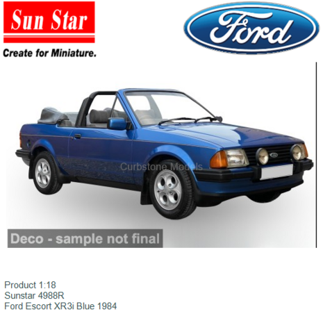 Product 1:18 | Sunstar 4988R | Ford Escort XR3i Blue 1984