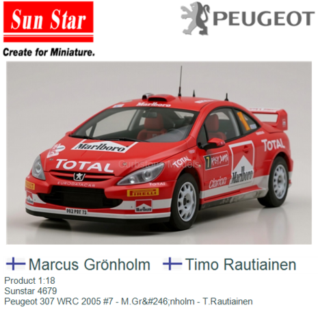 Product 1:18 | Sunstar 4679 | Peugeot 307 WRC 2005 #7 - M.Grönholm - T.Rautiainen