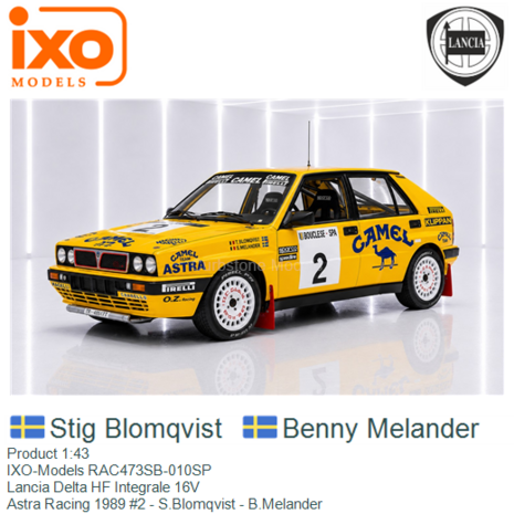 Product 1:43 | IXO-Models RAC473SB-010SP | Lancia Delta HF Integrale 16V | Astra Racing 1989 #2 - S.Blomqvist - B.Melander
