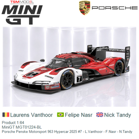 Product 1:64 | MiniGT MGT01224-BL | Porsche Penske Motorsport 963 Hypercar 2025 #7 - L.Vanthoor - F.Nasr - N.Tandy