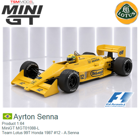 Product 1:64 | MiniGT MGT01088-L | Team Lotus 99T Honda 1987 #12 - A.Senna