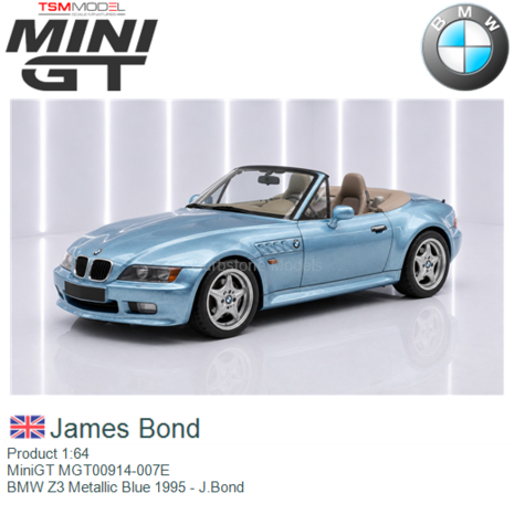 Product 1:64 | MiniGT MGT00914-007E | BMW Z3 Metallic Blue 1995 - J.Bond