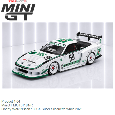 Product 1:64 | MiniGT MGT01181-R | Liberty Walk Nissan 180SX Super Silhouette White 2026