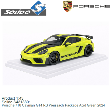 Product 1:43 | Solido S4318801 | Porsche 718 Cayman GT4 RS Weissach Package Acid Green 2024