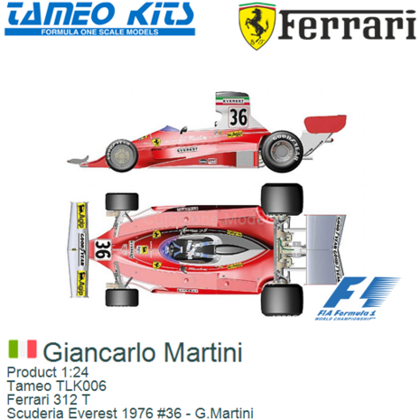 Product 1:24 | Tameo TLK006 | Ferrari 312 T | Scuderia Everest 1976 #36 - G.Martini