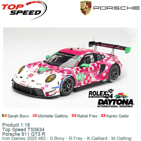 Product 1:18 | Top Speed TS0634 | Porsche 911 GT3 R | Iron Dames 2025 #83 - S.Bovy - R.Frey - K.Gaillard - M.Gatting