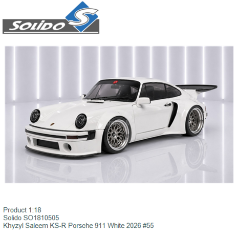 Product 1:18 | Solido SO1810505 | Khyzyl Saleem KS-R Porsche 911 White 2026 #55