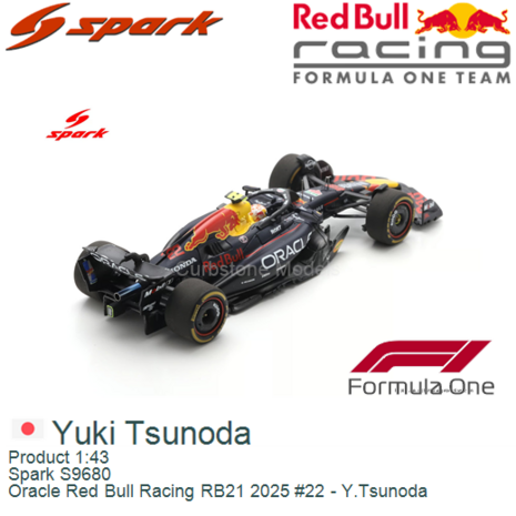 Product 1:43 | Spark S9680 | Oracle Red Bull Racing RB21 2025 #22 - Y.Tsunoda