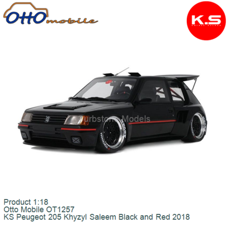 Product 1:18 | Otto Mobile OT1257 | KS Peugeot 205 Khyzyl Saleem Black and Red 2018