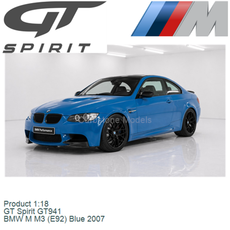 Product 1:18 | GT Spirit GT941 | BMW M M3 (E92) Blue 2007