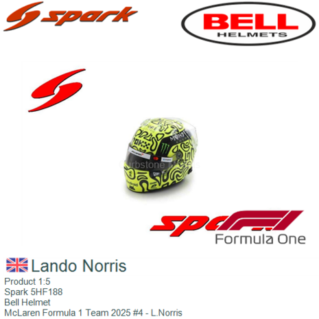 Product 1:5 | Spark 5HF188 | Bell Helmet | McLaren Formula 1 Team 2025 #4 - L.Norris