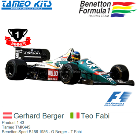 Product 1:43 | Tameo TMK445 | Benetton Sport B186 1986 - G.Berger - T.Fabi