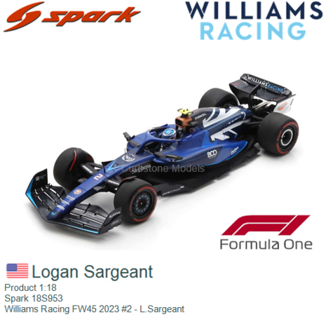Product 1:18 | Spark 18S953 | Williams Racing FW45 2023 #2 - L.Sargeant