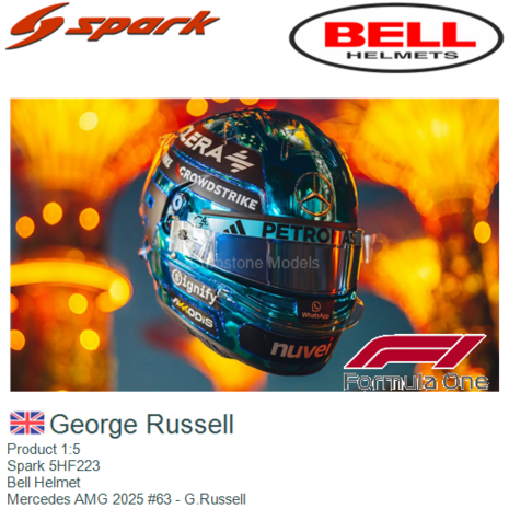 Product 1:5 | Spark 5HF223 | Bell Helmet | Mercedes AMG 2025 #63 - G.Russell