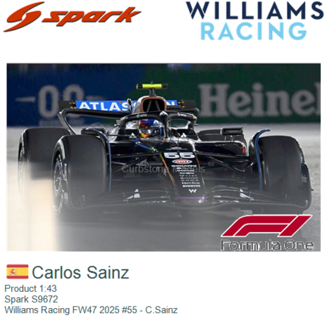 Product 1:43 | Spark S9672 | Williams Racing FW47 2025 #55 - C.Sainz