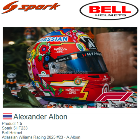 Product 1:5 | Spark 5HF233 | Bell Helmet | Atlassian Wiliams Racing 2025 #23 - A.Albon