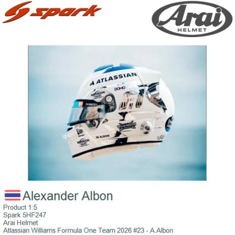 Product 1:5 | Spark 5HF247 | Arai Helmet | Atlassian Williams Formula One Team 2026 #23 - A.Albon