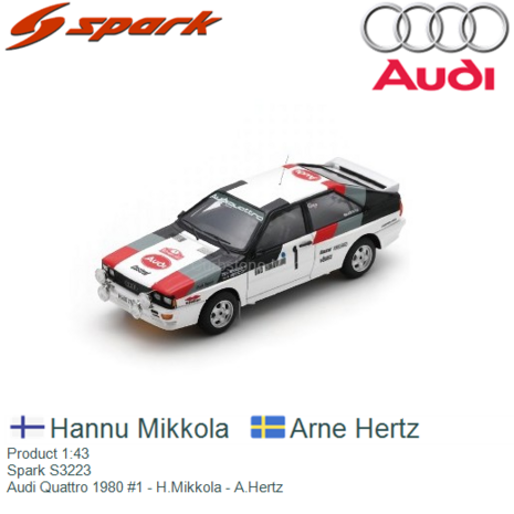 Product 1:43 | Spark S3223 | Audi Quattro 1980 #1 - H.Mikkola - A.Hertz