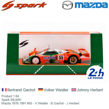 Product 1:64 | Spark 64LM91 | Mazda 787B 1991 #55 - V.Weidler - B.Gachot - J.Herbert