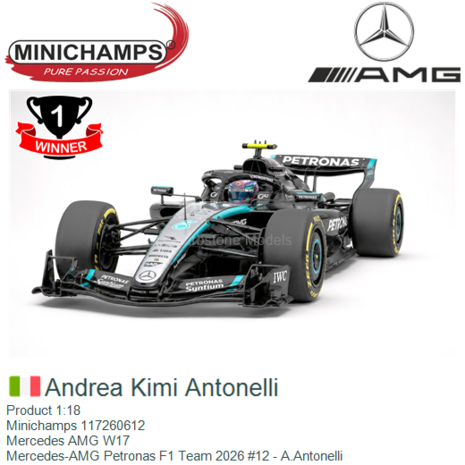 Product 1:18 | Minichamps 117260612 | Mercedes AMG W17 | Mercedes-AMG Petronas F1 Team 2026 #12 - A.Antonelli