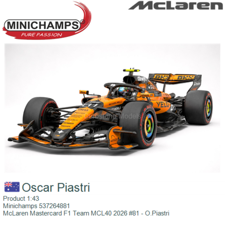 Product 1:43 | Minichamps 537264881 | McLaren Mastercard F1 Team MCL40 2026 #81 - O.Piastri