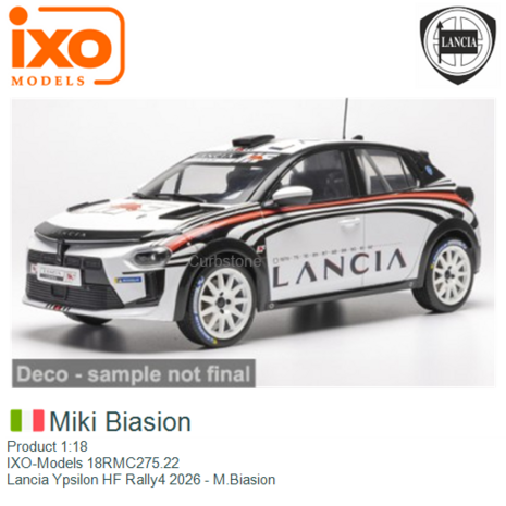 Product 1:18 | IXO-Models 18RMC275.22 | Lancia Ypsilon HF Rally4 2026 - M.Biasion