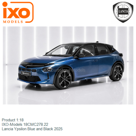 Product 1:18 | IXO-Models 18CMC278.22 | Lancia Ypsilon Blue and Black 2025