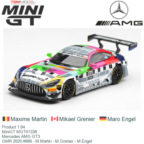 Product 1:64 | MiniGT MGT01336 | Mercedes AMG GT3 | GMR 2025 #888 - M.Martin - M.Grenier - M.Engel