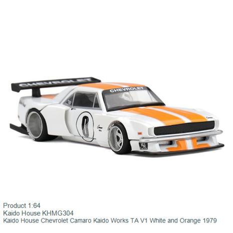 Product 1:64 | Kaido House KHMG304 | Kaido House Chevrolet Camaro Kaido Works TA V1 White and Orange 1979