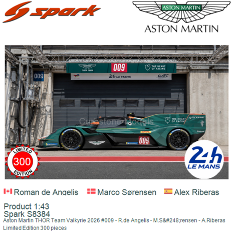 Product 1:43 | Spark S8384 | Aston Martin THOR Team Valkyrie 2026 #009 - R.de Angelis - M.Sørensen - A.Riberas
