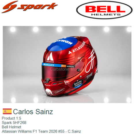 Product 1:5 | Spark 5HF268 | Bell Helmet | Atlassian Williams F1 Team 2026 #55 - C.Sainz