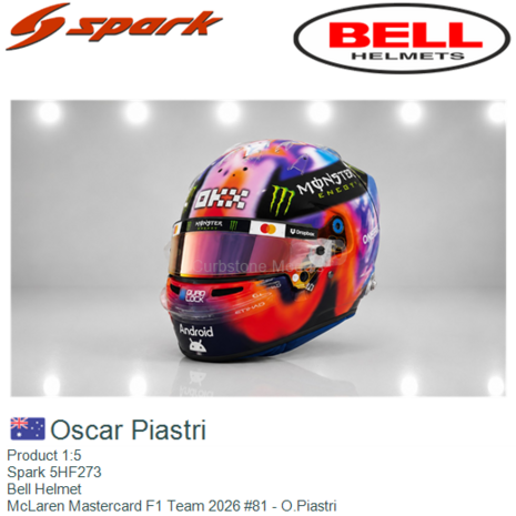 Product 1:5 | Spark 5HF273 | Bell Helmet | McLaren Mastercard F1 Team 2026 #81 - O.Piastri